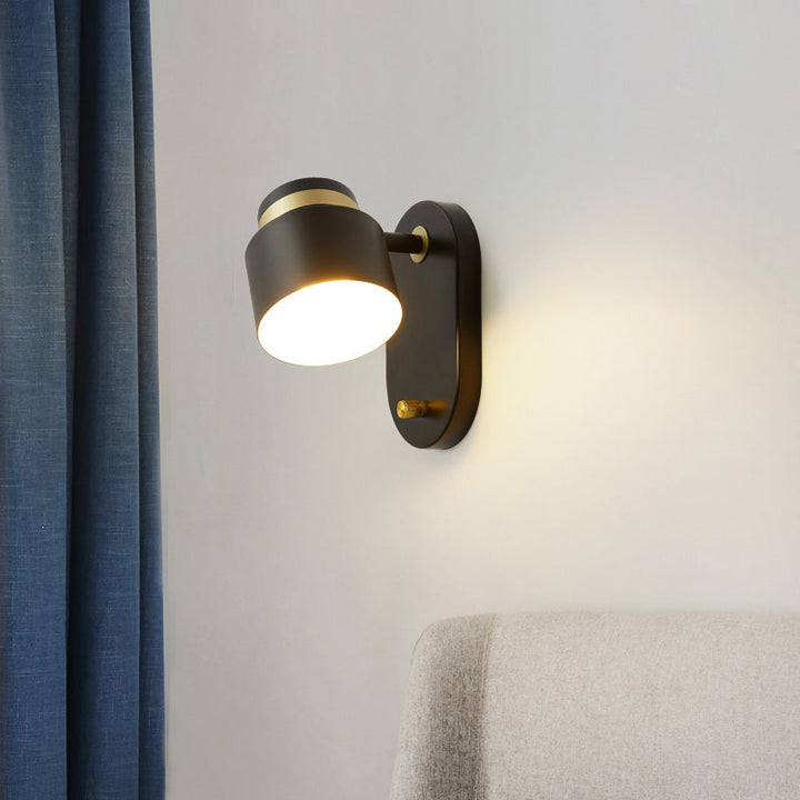 Lisslune | Metal Small Drum Wall Mount Lighting Modern 1 Head Black and Gold LED Rotatable Wall Light Lamp
