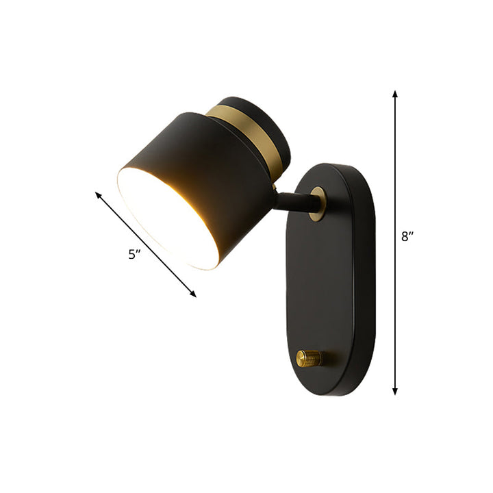 Lisslune | Metal Small Drum Wall Mount Lighting Modern 1 Head Black and Gold LED Rotatable Wall Light Lamp