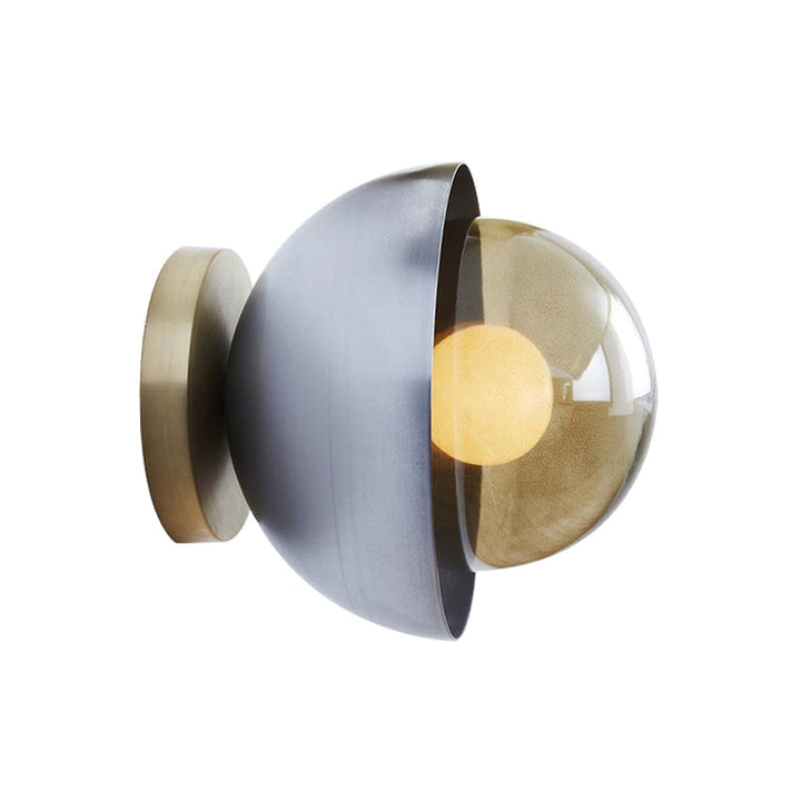 Lisslune | Metallic Half-Moon Wall Lamp Modernist 1-Light Brass/Chrome Wall Light with Orb Tan Glass Shade for Hallway