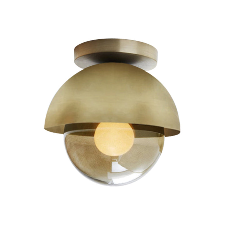 Lisslune | Metallic Half-Moon Wall Lamp Modernist 1-Light Brass/Chrome Wall Light with Orb Tan Glass Shade for Hallway