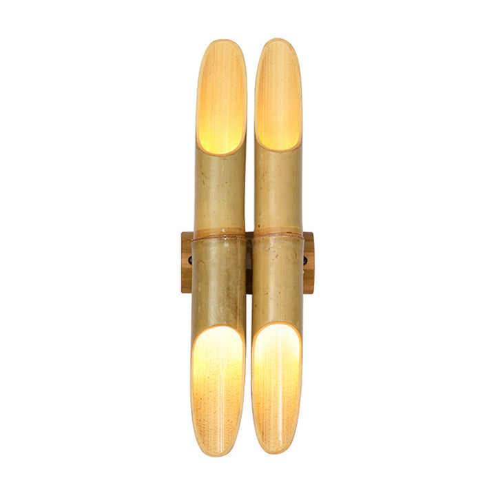 Skørter | 4 Lights Tea Room Wall Sconce Lighting Asian Beige Up-Down Wall Lamp with Double Bar Bamboo Shade