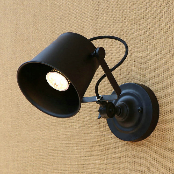 Lisslune | Antique Style Bucket Wall Lamp Sconces 1 Light Iron Adjustable Wall Mounted Light in Black/Grey for Outdoor