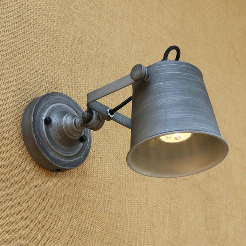 Lisslune | Antique Style Bucket Wall Lamp Sconces 1 Light Iron Adjustable Wall Mounted Light in Black/Grey for Outdoor