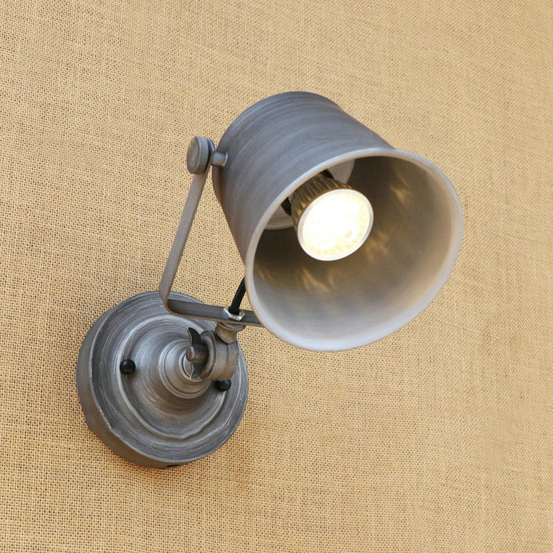 Lisslune | Antique Style Bucket Wall Lamp Sconces 1 Light Iron Adjustable Wall Mounted Light in Black/Grey for Outdoor