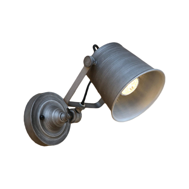 Lisslune | Antique Style Bucket Wall Lamp Sconces 1 Light Iron Adjustable Wall Mounted Light in Black/Grey for Outdoor