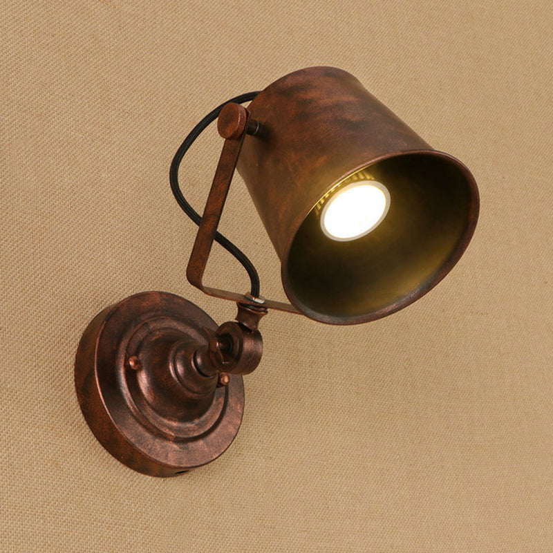 Lisslune | Antique Style Bucket Wall Lamp Sconces 1 Light Iron Adjustable Wall Mounted Light in Black/Grey for Outdoor