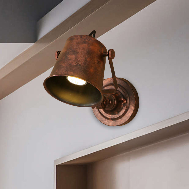 Lisslune | Antique Style Bucket Wall Lamp Sconces 1 Light Iron Adjustable Wall Mounted Light in Black/Grey for Outdoor