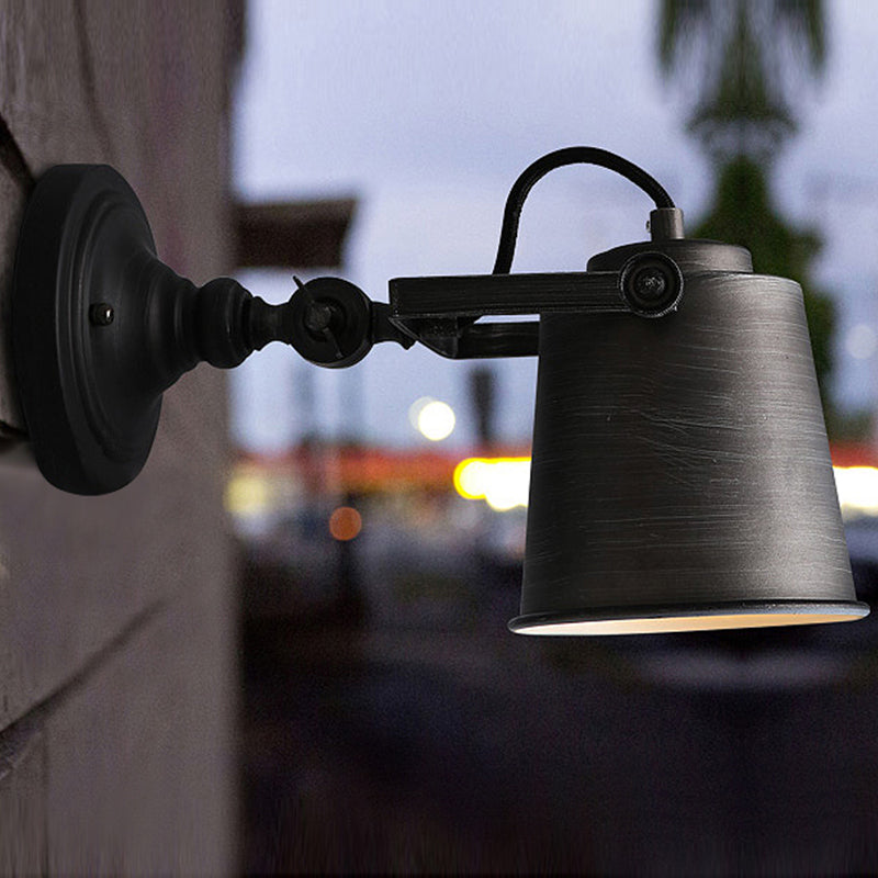 Lisslune | Antique Style Bucket Wall Lamp Sconces 1 Light Iron Adjustable Wall Mounted Light in Black/Grey for Outdoor