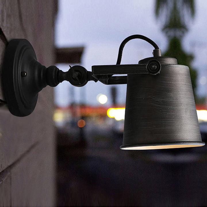 Lisslune | Antique Style Bucket Wall Lamp Sconces 1 Light Iron Adjustable Wall Mounted Light in Black/Grey for Outdoor