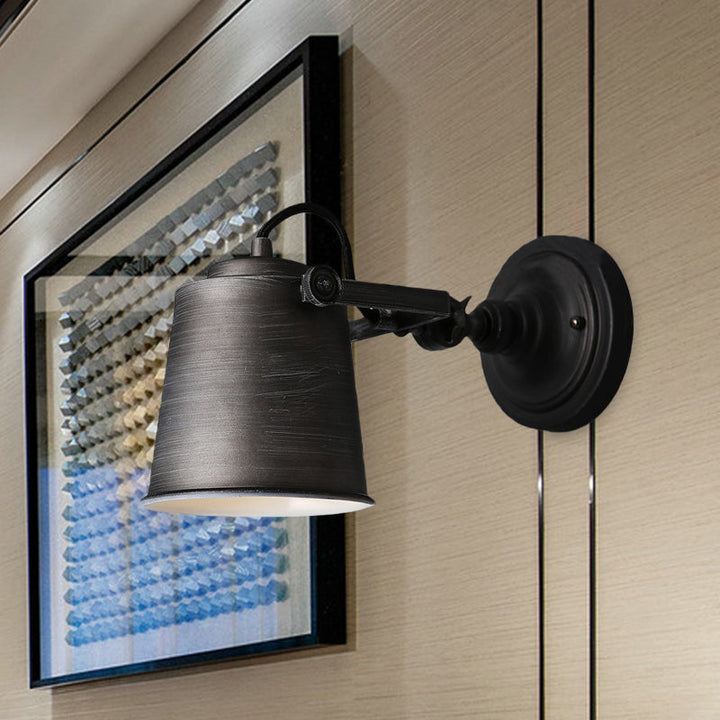 Lisslune | Antique Style Bucket Wall Lamp Sconces 1 Light Iron Adjustable Wall Mounted Light in Black/Grey for Outdoor
