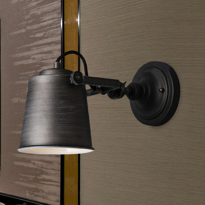 Lisslune | Antique Style Bucket Wall Lamp Sconces 1 Light Iron Adjustable Wall Mounted Light in Black/Grey for Outdoor