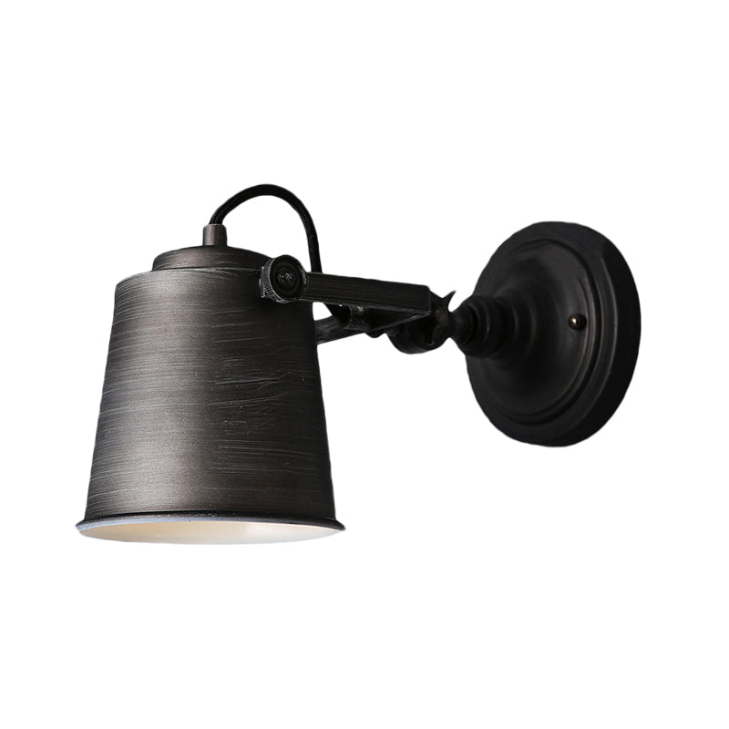 Lisslune | Antique Style Bucket Wall Lamp Sconces 1 Light Iron Adjustable Wall Mounted Light in Black/Grey for Outdoor