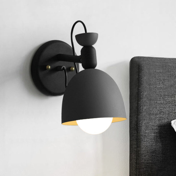 Lisslune | 1 Light Wall Lamp Nordic Style Dome Shade Metal Wall Lamp in Black/White for Bedroom