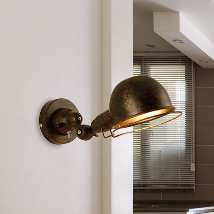Lisslune | Rust/White Dome Wall Lamp Sconces Retro Style 1 Light Dining Room Adjustable Wall Lighting with Ring