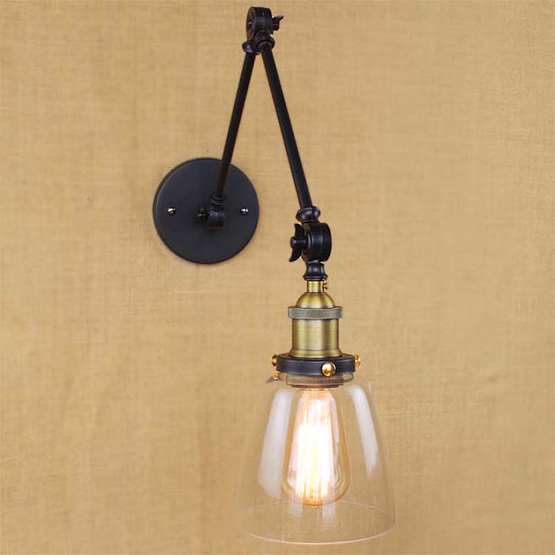 Lisslune | Tapered Clear Glass Wall Lamp Antique Single Bulb Dining Room Wall Lamp with Swingarm