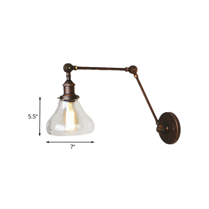 Lisslune | Clear Glass Pear Shade Wall Lamp Antique 1 Light Living Room Lighting Fixture in Rustic Copper