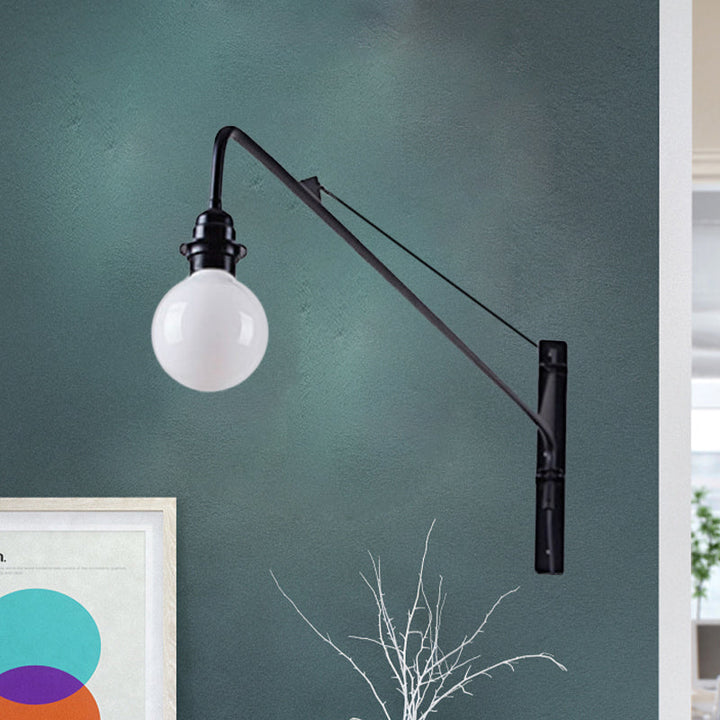 Lisslune | Metal Long Arm Wall Lamp with Bare Bulb Industrial Style 1 Light Study Room Sconces Lighting in Black