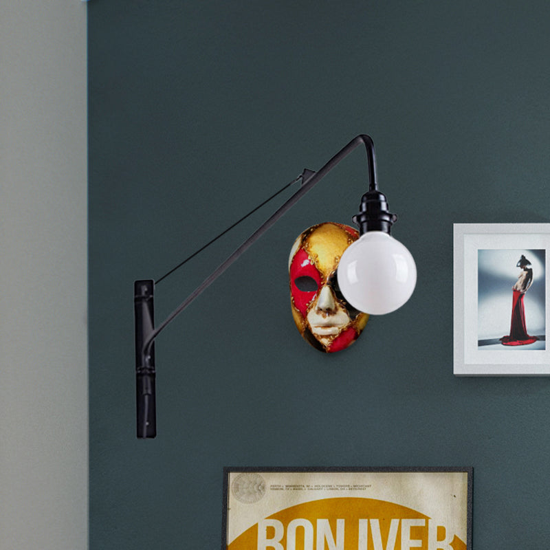 Lisslune | Metal Long Arm Wall Lamp with Bare Bulb Industrial Style 1 Light Study Room Sconces Lighting in Black