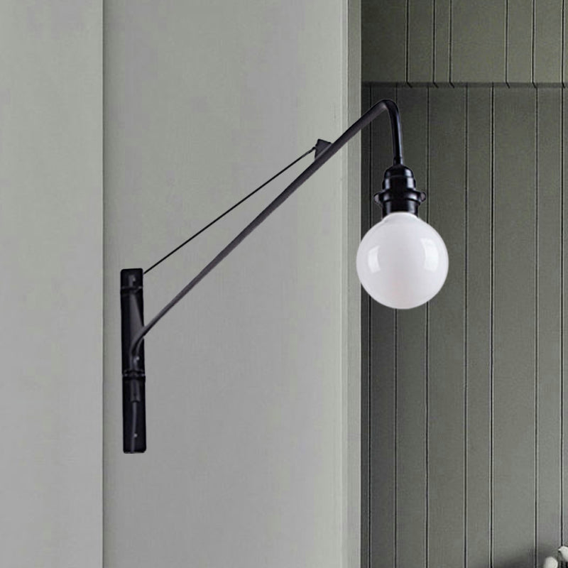 Lisslune | Metal Long Arm Wall Lamp with Bare Bulb Industrial Style 1 Light Study Room Sconces Lighting in Black
