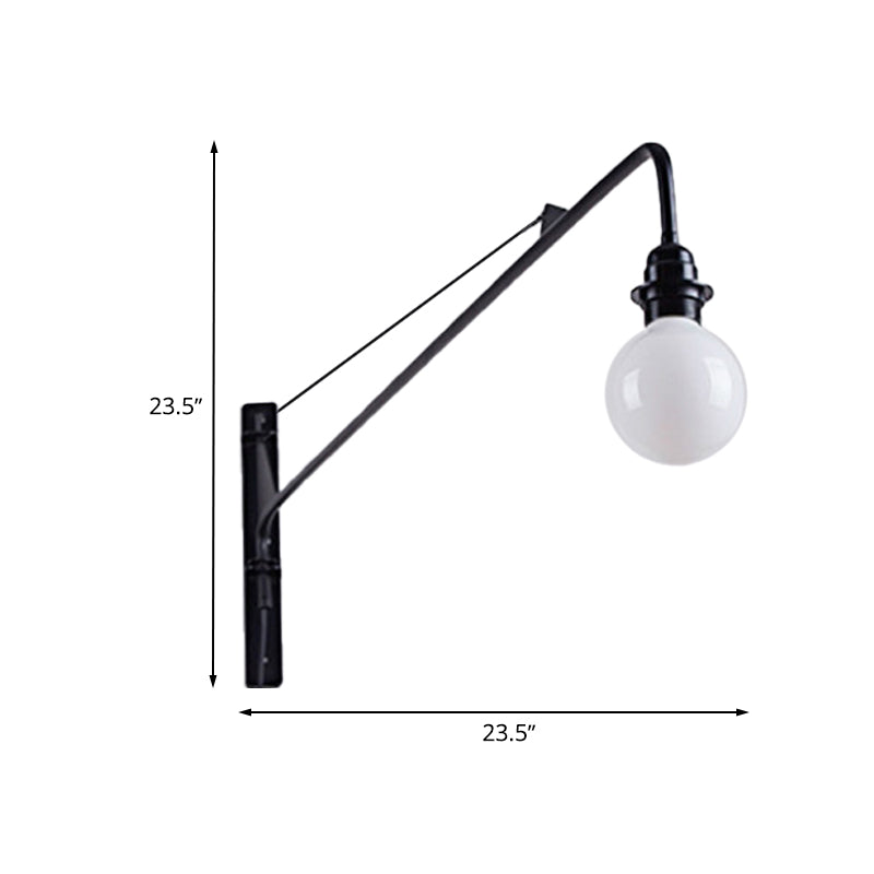 Lisslune | Metal Long Arm Wall Lamp with Bare Bulb Industrial Style 1 Light Study Room Sconces Lighting in Black