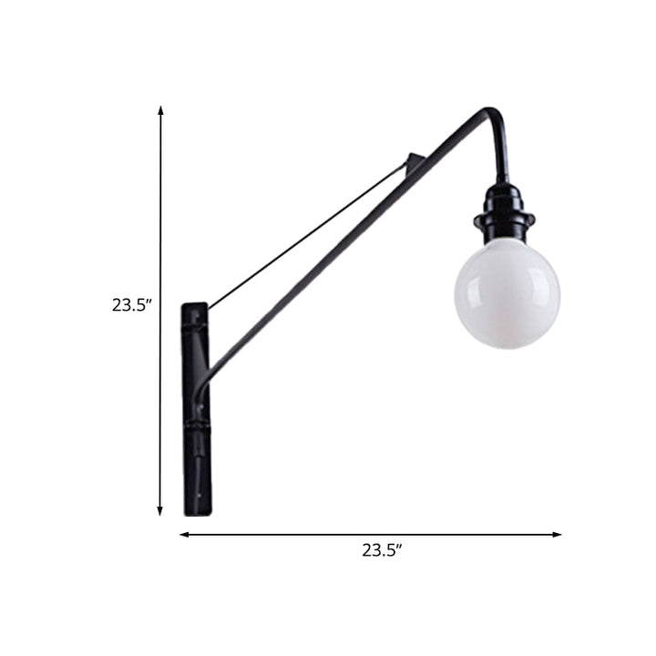 Lisslune | Metal Long Arm Wall Lamp with Bare Bulb Industrial Style 1 Light Study Room Sconces Lighting in Black