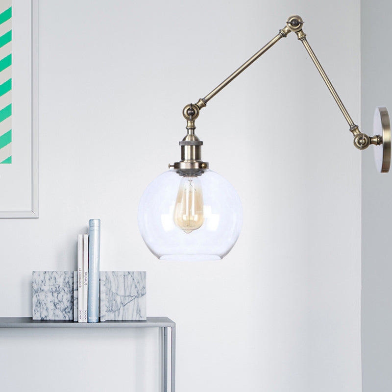 Lisslune | Rustic Globe Wall Lighting Fixture 1 Bulb Clear Glass Sconces Light in Antique Brass