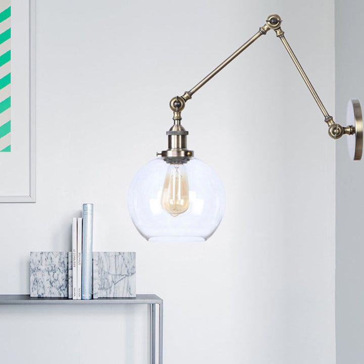 Lisslune | Rustic Globe Wall Lighting Fixture 1 Bulb Clear Glass Sconces Light in Antique Brass