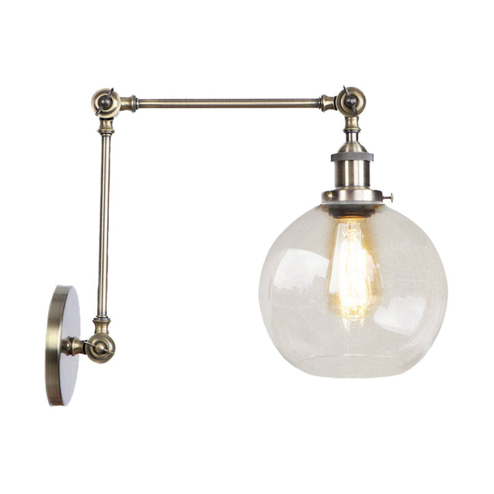 Lisslune | Rustic Globe Wall Lighting Fixture 1 Bulb Clear Glass Sconces Light in Antique Brass