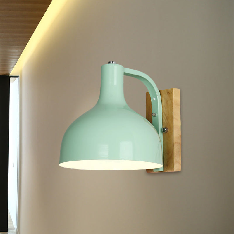 Lisslune | 1 head wall lamp modern dome shade metal wall light with wooden backplate in white/pink