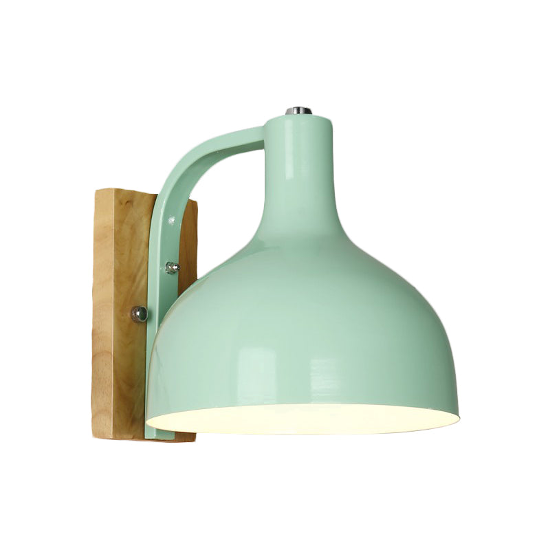 Lisslune | 1 head wall lamp modern dome shade metal wall light with wooden backplate in white/pink
