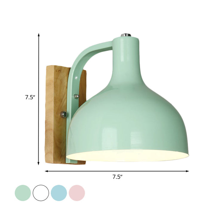 Lisslune | 1 head wall lamp modern dome shade metal wall light with wooden backplate in white/pink