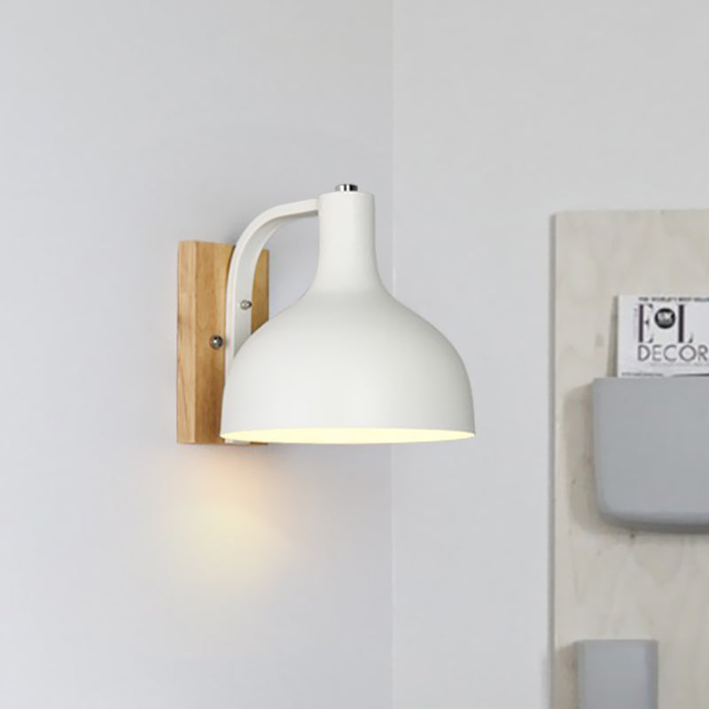 Lisslune | 1 head wall lamp modern dome shade metal wall light with wooden backplate in white/pink
