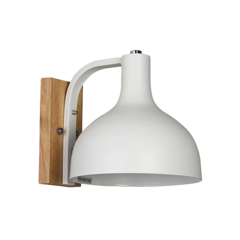 Lisslune | 1 head wall lamp modern dome shade metal wall light with wooden backplate in white/pink