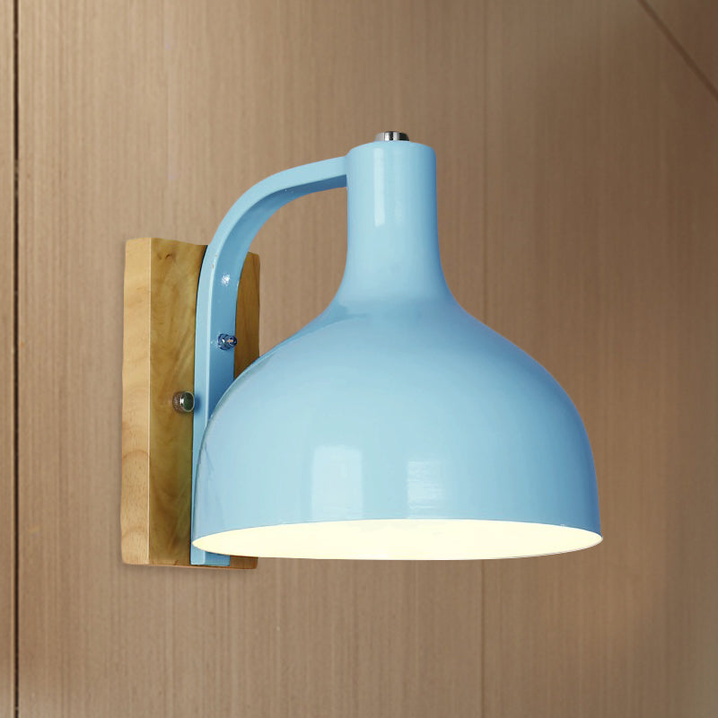 Lisslune | 1 head wall lamp modern dome shade metal wall light with wooden backplate in white/pink