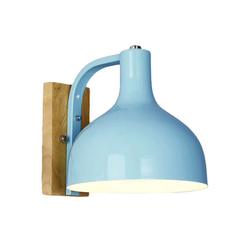 Lisslune | 1 head wall lamp modern dome shade metal wall light with wooden backplate in white/pink