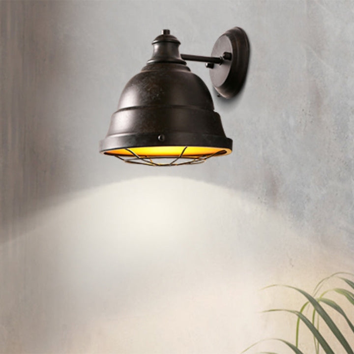 Lisslune | 1 Head Wall Sconce Lamp Industrial Vintage Dome Shade Iron Wall Lighting with Wire Protection in Black/Copper