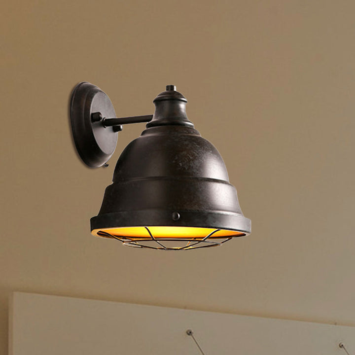 Lisslune | 1 Head Wall Sconce Lamp Industrial Vintage Dome Shade Iron Wall Lighting with Wire Protection in Black/Copper