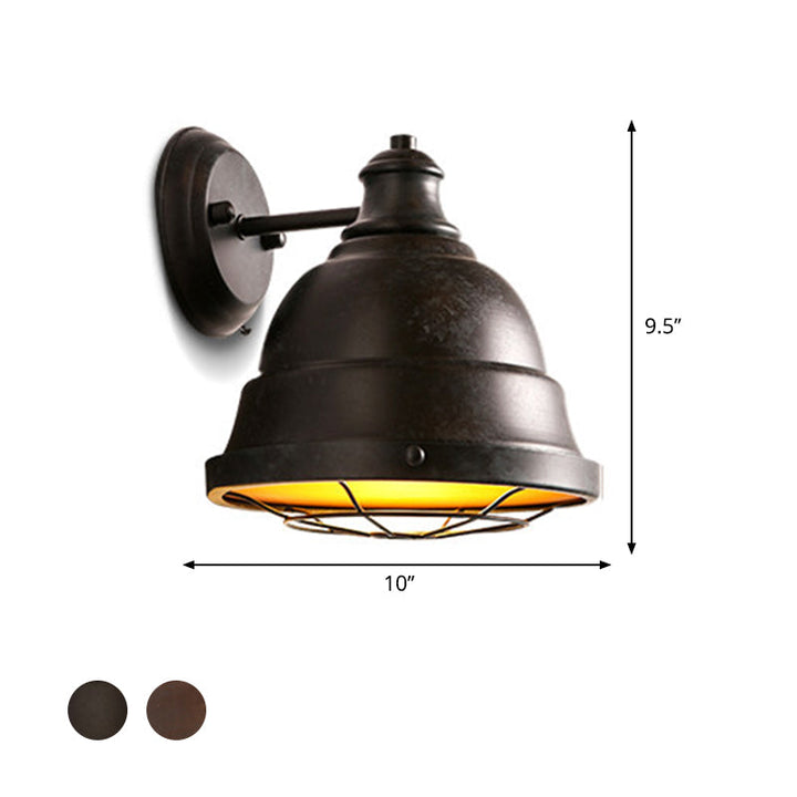 Lisslune | 1 Head Wall Sconce Lamp Industrial Vintage Dome Shade Iron Wall Lighting with Wire Protection in Black/Copper