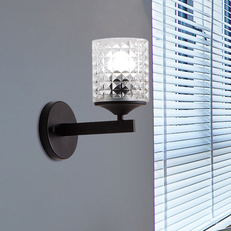 Lisslune | Cylinder Clear Textured Glass Wall-mounted Modern Single Bulb Bedroom Wall Light in Black/Silver