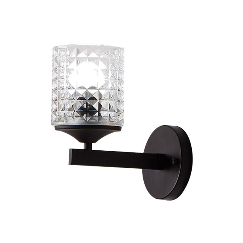 Lisslune | Cylinder Clear Textured Glass Wall-mounted Modern Single Bulb Bedroom Wall Light in Black/Silver