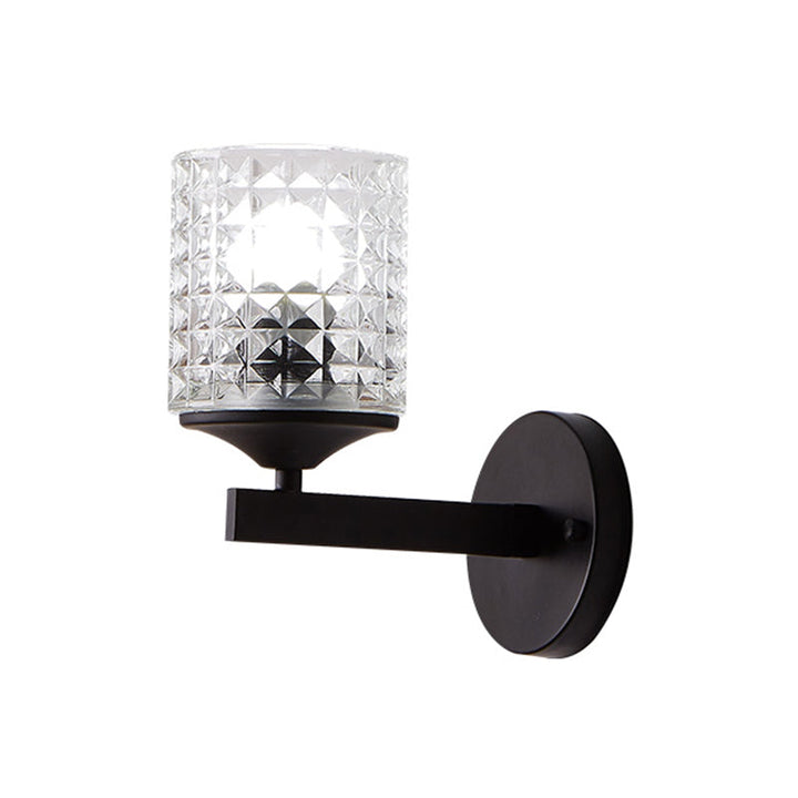 Lisslune | Cylinder Clear Textured Glass Wall-mounted Modern Single Bulb Bedroom Wall Light in Black/Silver