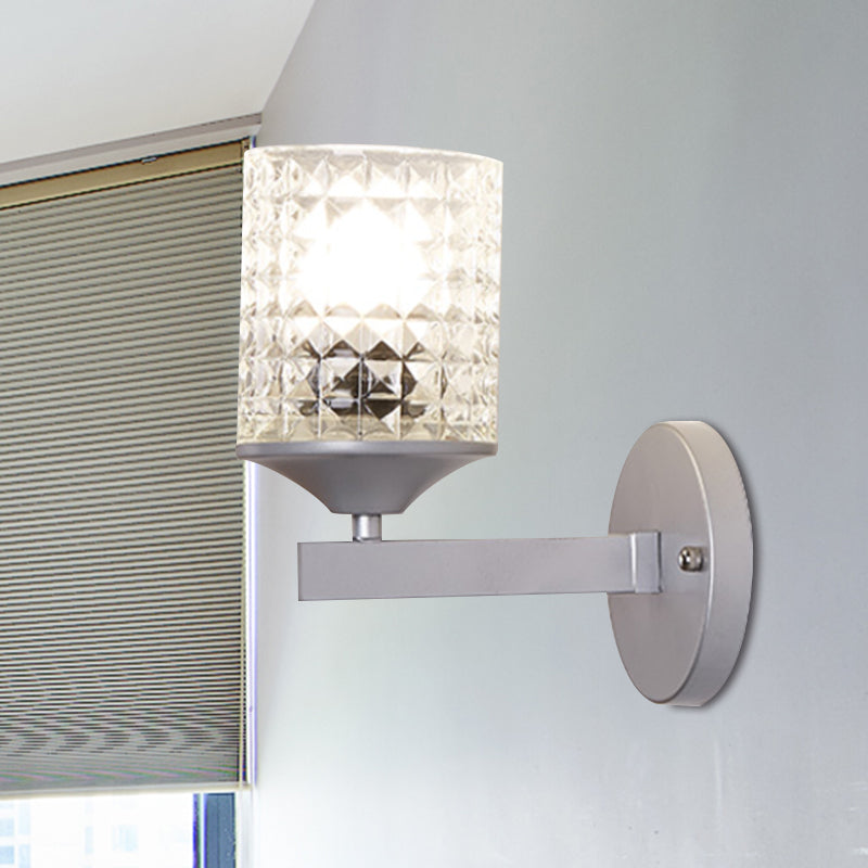 Lisslune | Cylinder Clear Textured Glass Wall-mounted Modern Single Bulb Bedroom Wall Light in Black/Silver