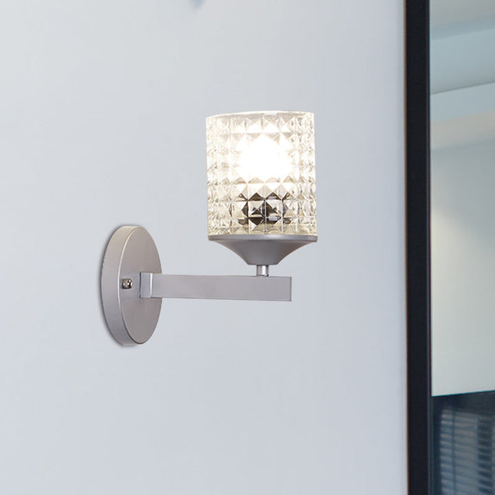 Lisslune | Cylinder Clear Textured Glass Wall-mounted Modern Single Bulb Bedroom Wall Light in Black/Silver