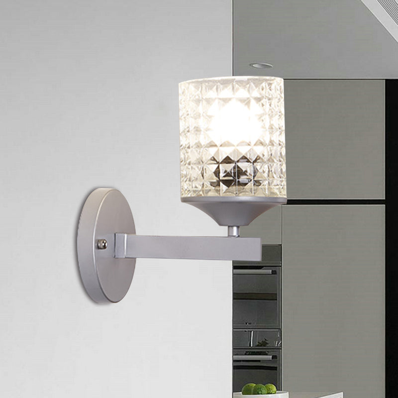 Lisslune | Cylinder Clear Textured Glass Wall-mounted Modern Single Bulb Bedroom Wall Light in Black/Silver