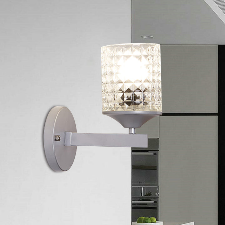 Lisslune | Cylinder Clear Textured Glass Wall-mounted Modern Single Bulb Bedroom Wall Light in Black/Silver
