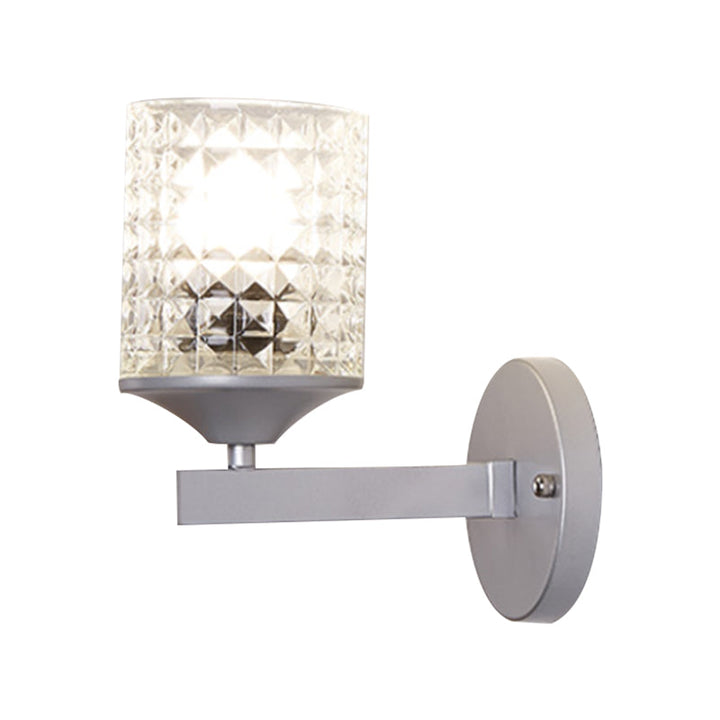 Lisslune | Cylinder Clear Textured Glass Wall-mounted Modern Single Bulb Bedroom Wall Light in Black/Silver