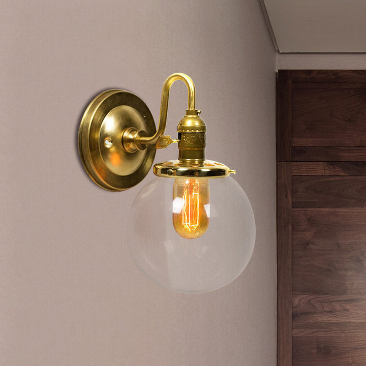 Lisslune | Brass Round Wall Lighting Industrial Clear Glass 1 Light Dining Room Wall Light Fixture