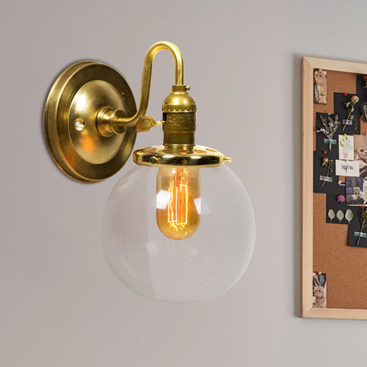 Lisslune | Brass Round Wall Lighting Industrial Clear Glass 1 Light Dining Room Wall Light Fixture