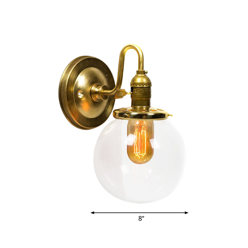 Lisslune | Brass Round Wall Lighting Industrial Clear Glass 1 Light Dining Room Wall Light Fixture