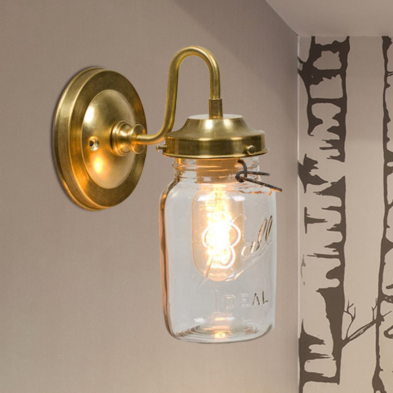 Lisslune | Clear glass jar shade wall lighting industrial 1 light hallway light fixture in brass with letter